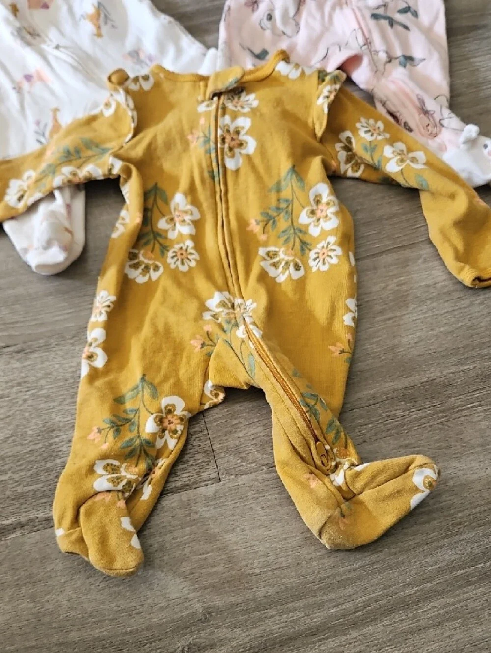 Carter's‎ Floral & Animal Print Footed One-Piece Set - Mustard, Pink & White- 3M